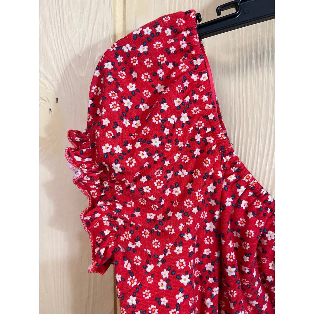 💜3/$25 💜 Puff Sleeve Crop TOP Juniors PLUS XXL 19 Ditsy Red Floral Blouse NEW - Picture 6 of 9